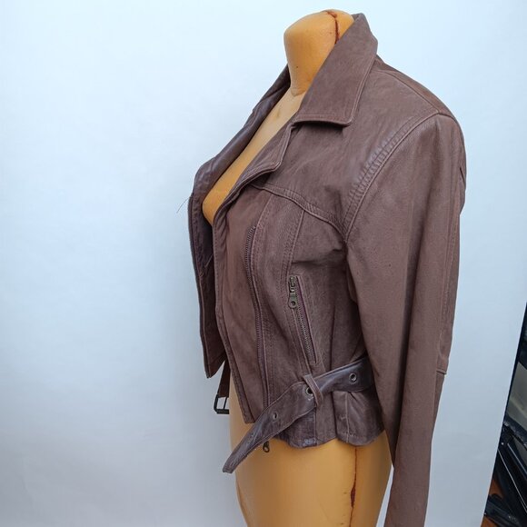 Vintage Genuine Leather Motorcycle Bomber Coat brown Jacket Women’s Medium 90s - Picture 7 of 16